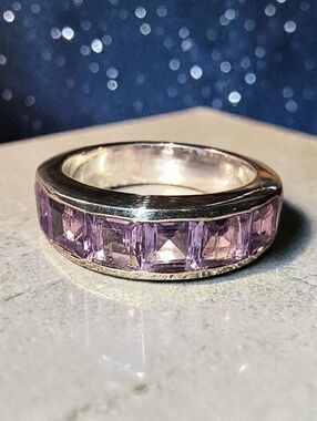 Amethyst and Sterling Silver Channel Set Band Or Ring Brand New